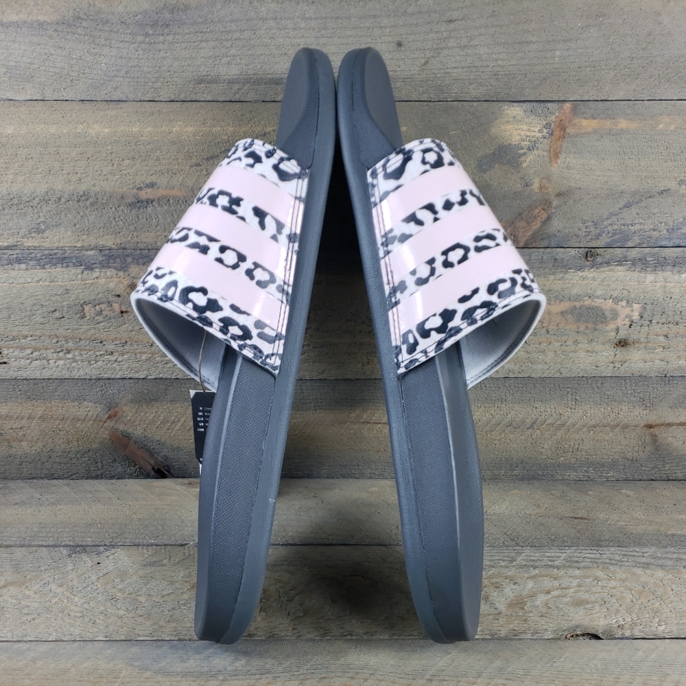 adidas Women's Adilette Comfort Slides Grey Pink Leopard - Picture 7 of 9